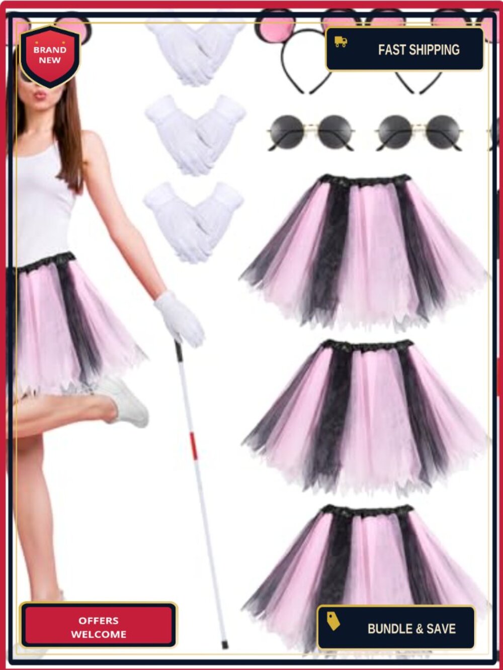 3 Sets Halloween Mouse Costume Accessory Set for Women Cosplay